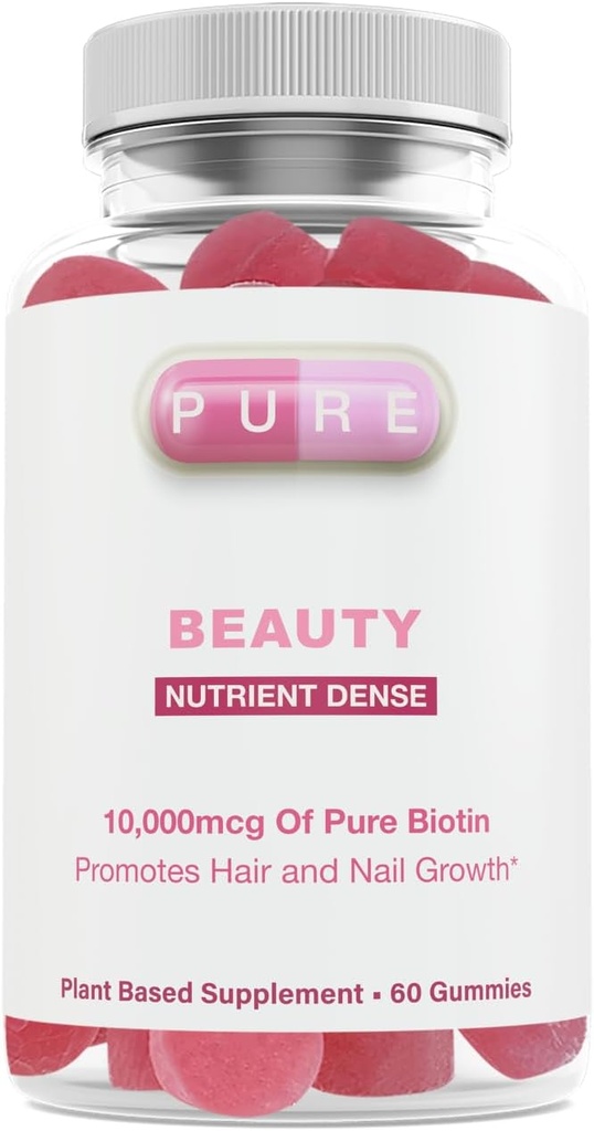 Pure Beauty | 10 000mcg ren biotin | 60 Delicious Plant Basert Gummies | Sunt hår, hud & negle støtte | av ren, INC.