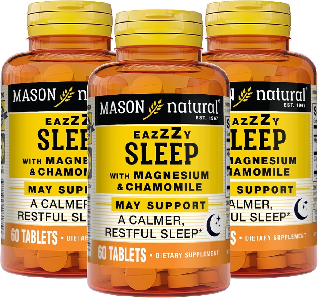 MASON NATURAL Eazzzy sove med magnesium og kamille - naturlig søvnhjelp, støtter en roligere hvilende søvn, 60 tabletter (pakke med 3)