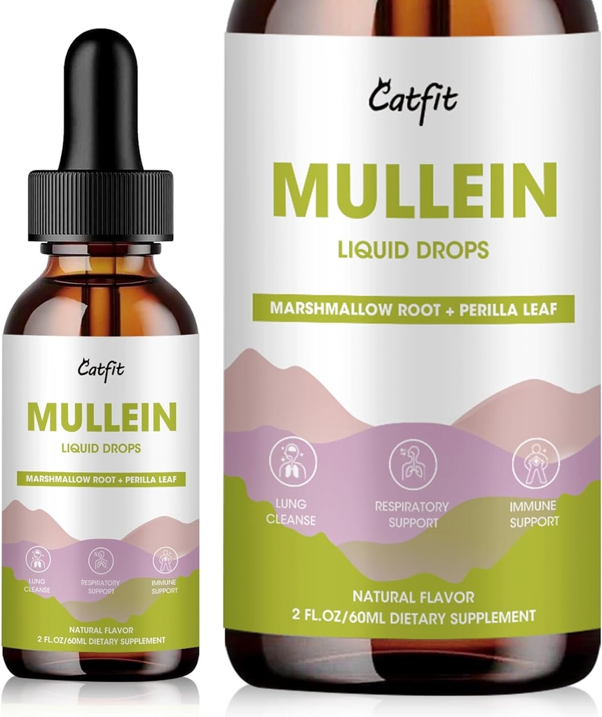 Mullein Drops for Lungs – Mullein Leaf Extract med Marshmallow Root, Perilla & Astragalus for andningsstøtte, Immun Boost & Lung Detox, Naturlig Herbal formel, Vegan, 2 fl oz