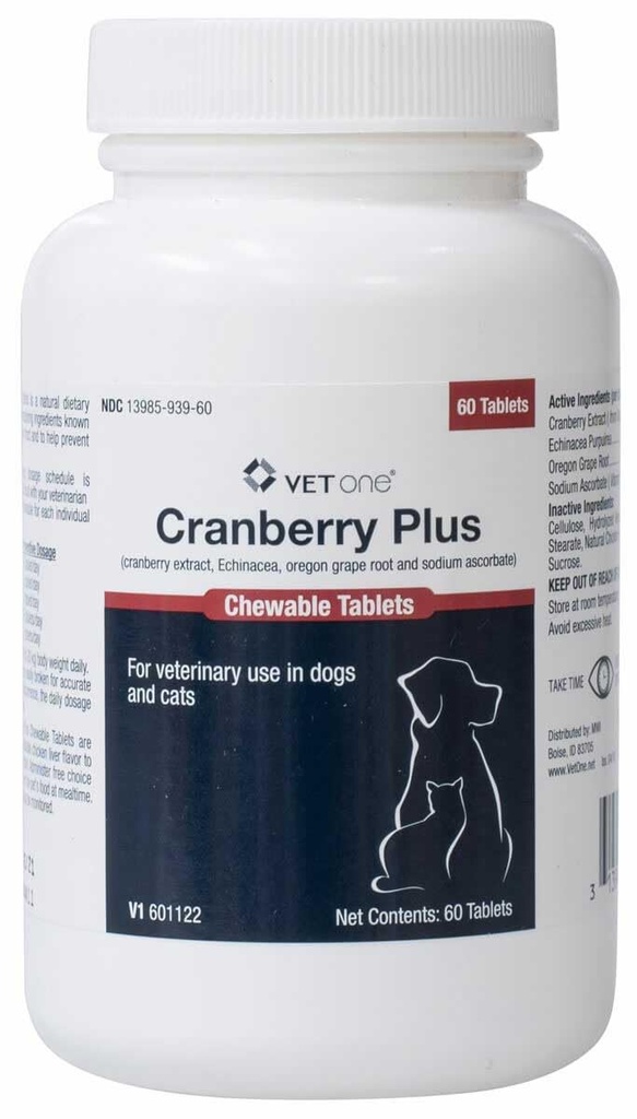 Vet One Cranberry Plus for hunder og katter - Urin Tract & Blader støtte - 60 Chewable tabletter