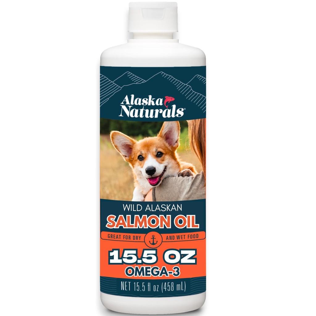 Alaska Naturals Wild Alaskan Salmon Fish Oil Supplement for hunder Hud og Coat med EPA DHA Omega 3 fettsyrer flytende mat topper 15.5 oz. Pump