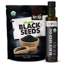 RAWYA svart frø + svart frøolje - USDA organisk sertifisert, kaldt presset, Nigella Sativa, cuminfrøolje, Kalonji, Premium kvalitet, høy tymoquinon, ren og naturlig, 8,4 Oz + 16 Oz frø