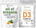 Mikroingredienser Olje av Oregano Softgels 6.000 mg Per servering og vitamin D3 5000 IU Bundle Pack ® 4X Styrke Carvacrol & Thymoquinon ® vitamin D som kolekalciferol