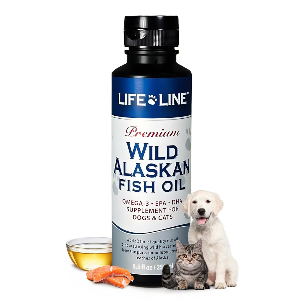 Livslinje Kjæledyr ernæring Wild Alaskan Fish Oil Omega-3 Supplement for huden & Coat - støtter hjernen, øye og hjerte helse hos hunder og katter, 8.5oz