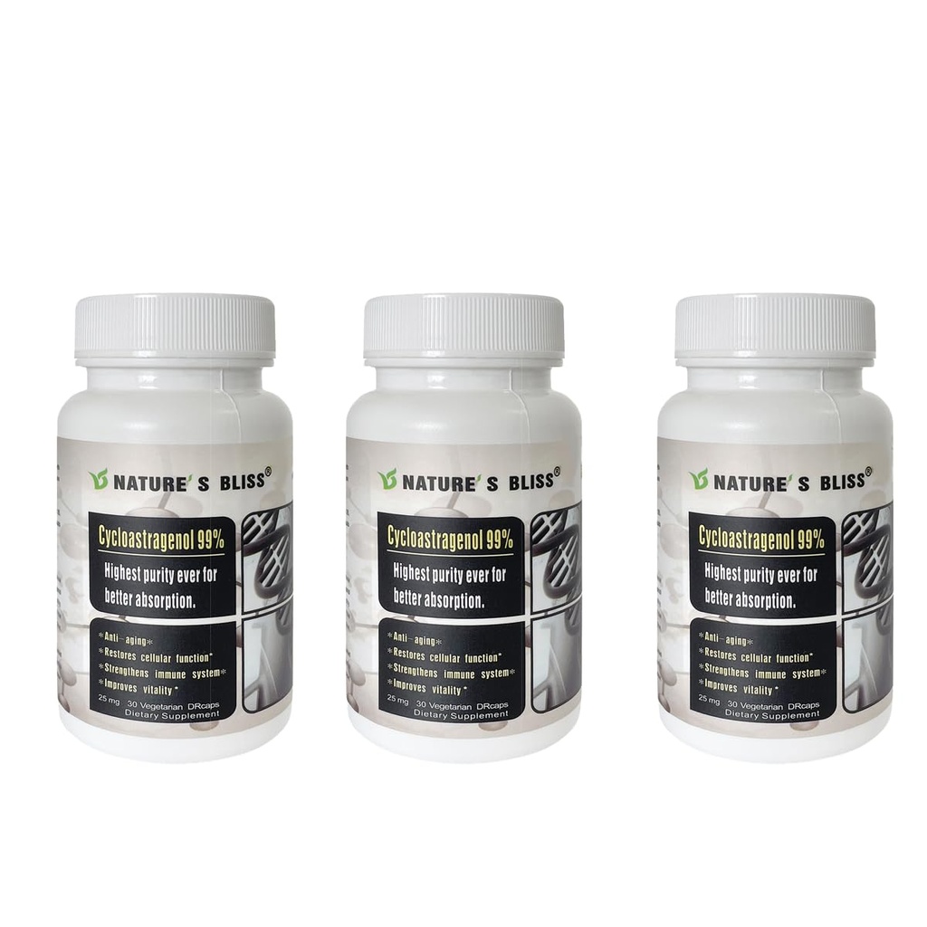 Naturensbliss Telomere kosttilskudd sykloastragenol 25mg 99%, Astragalus Root Extract, Anti Aging Supplement, Laget i USA, Immunitet Boost, Magesyre Beskyttet, Super Absorpsjon, 90 kapsler