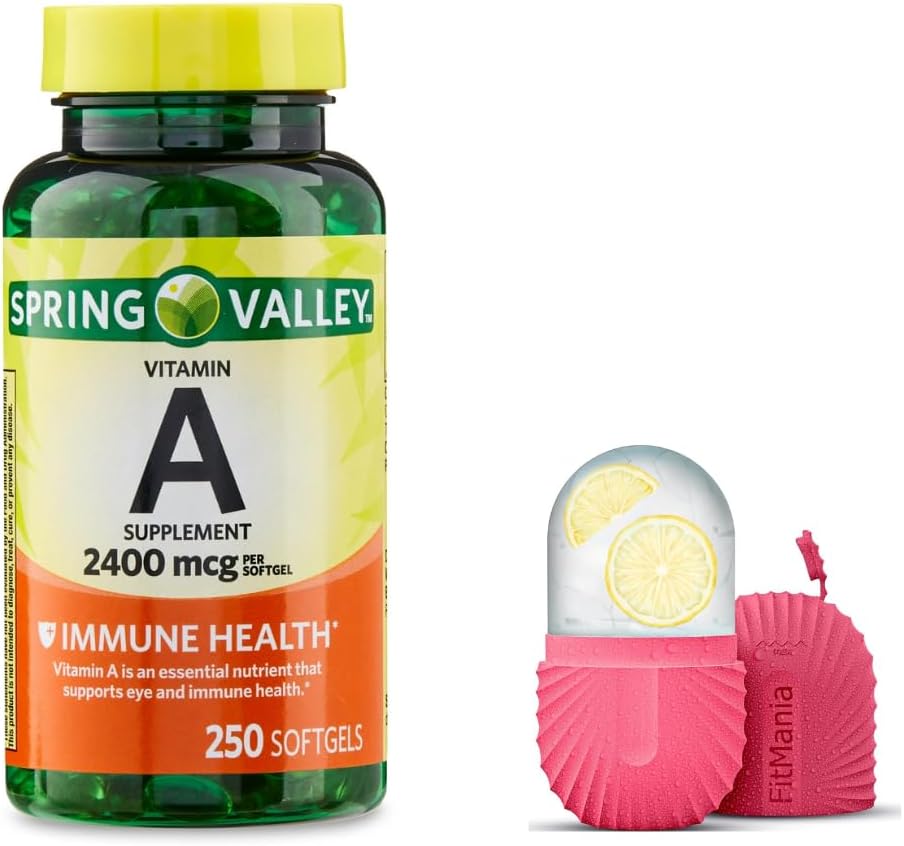 Spring Valley Vitamin A Softgels, 2400 mikrog, 250 greve og gave is Roller for ansikt