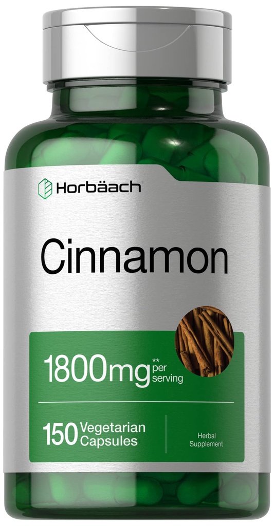 Horbäach kanelkapsler 1800 mg | 150 greve | Ceylon kanel Supplement | Vegetarisk, ikke-GMO, Glutenfri