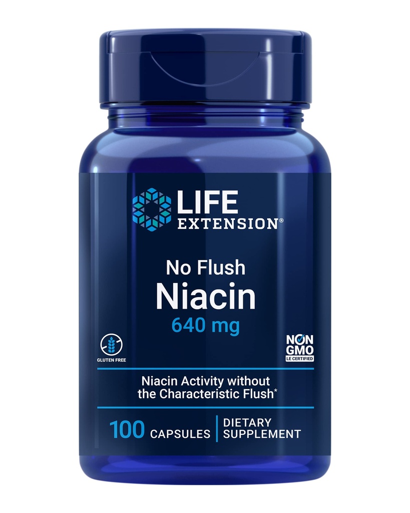 Livsforlengelse Ingen Flush Niacin, B3 for hjerte helse, kolesterol og energi støtte, ikke-GMO, Glutenfri, 100 kapsler