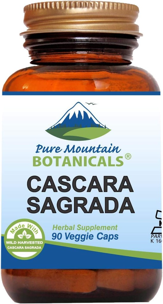 Pure Mountain Botanicals Cascara Sagrada Kapsler - Vegansk Kosher Caps Nå med 400 mg Wild Harvest Cascara Sagrada Aged Bark Supplement