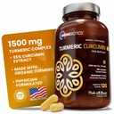 OmniBiotics Organic Turmeric Curcumin Supplement med svart pepper ekstrakt – 1500mg Turmeric med 95% Curcuminoids & BioPerine, høy absorpsjon for felles støtte – 120 Vegankapsler
