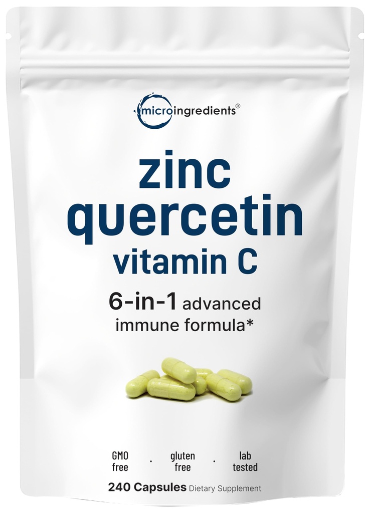 Mikroingredienser Quercetin med vitamin C og sink, 240 kapsler Quercetin 500mg, vitamin C 500mg, sink 50mg (Picolinate, Citrat, Gluconate, Gluconate)