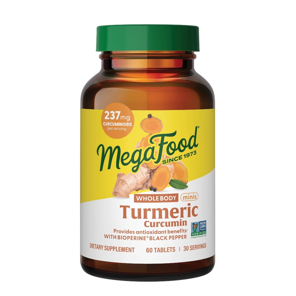 MegaFood hele kroppen Minis Turmeric Curcumin Supplement - Turmeric Supplement med svart pepper - 237 mg Curcuminoids Per Serving - Antioksidant & Immune Support - Vegan - 60 Mini Tabletter, 30 Serveringer