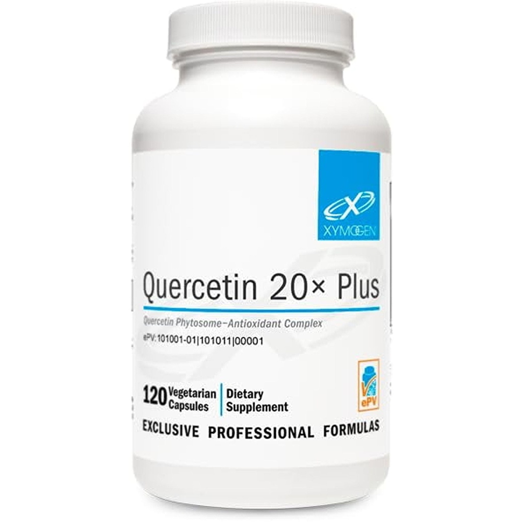 XYMOGEN Quercetin 20× Plus - Quercetin kosttilskudd - Kompleks med vitamin C, N-Acetyl-L-Cysteine & Nettles - Formulert for pustende støtte - Vegan & Glutenfri (120 kapsler)