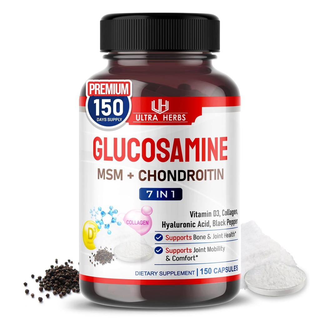 Glukosamine Chondroitin MSM - Joint Mobility Support Supplement Forbedret med kollagen, Hyaluronsyre, vitamin D3 | 150 Kapsler
