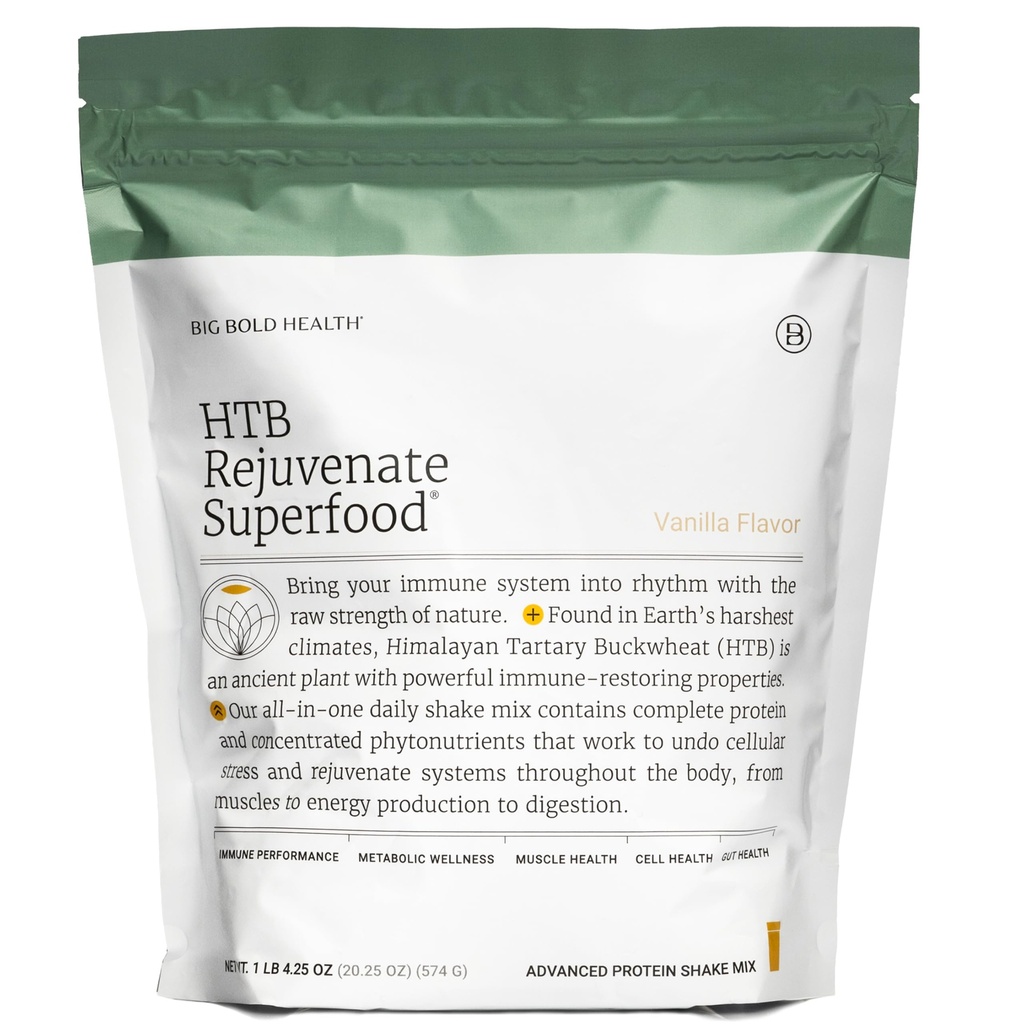 BIG BOLD Helse HTB Rejuvenate Superfood Plant-basert proteinpulver ⏐ Himalayan Tartary Buckwheat med polyfenoler & 17g protein ⏐ Gut støtte og immunbalanse (Vanilla Flavor)