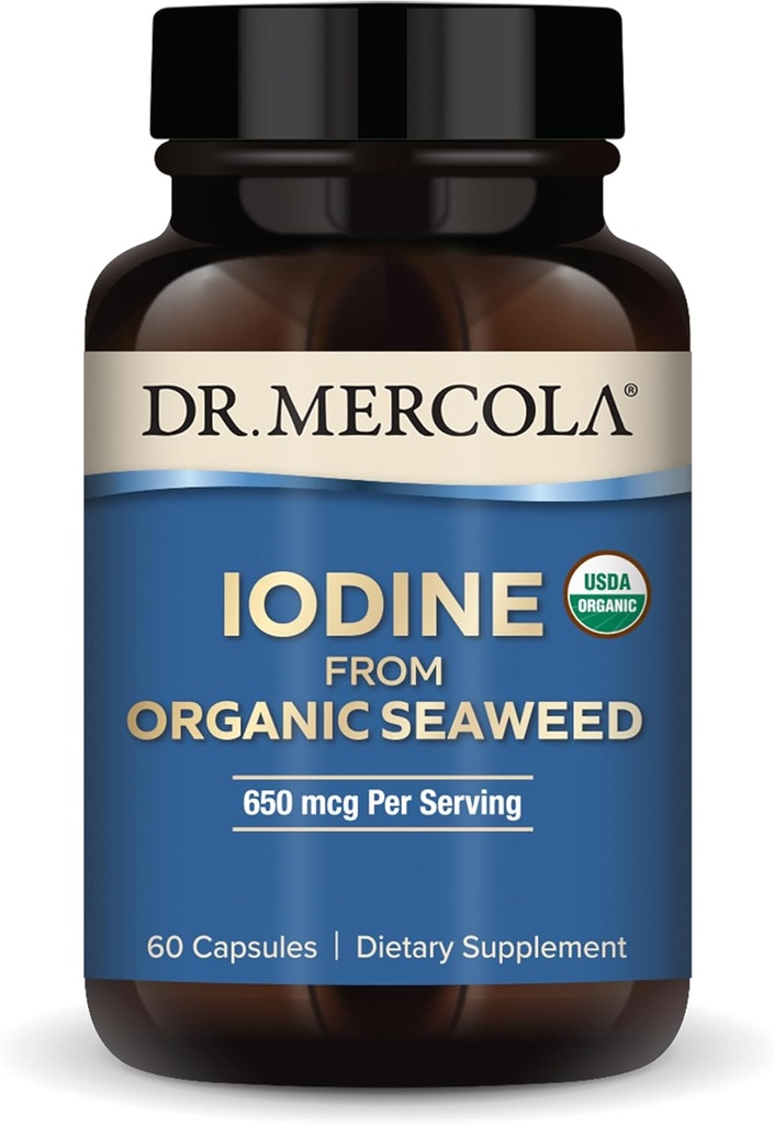 Dr. Mercola jodin fra organiske havfôr, 650 mcg per servering, 30 serveringer (60 kapsler), kosttilskudd, Thyroid og energi støtte, ikke-GMO, USDA organisk