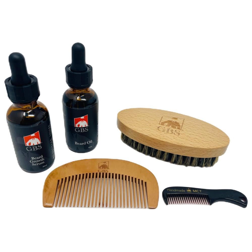 G.B.S Alt naturlig beared Grooming sett - Inkluderer Wooden Beard Comb, Travel Beard Brush, og Mustache Comb - Perfekt for ethvert hår tekstur