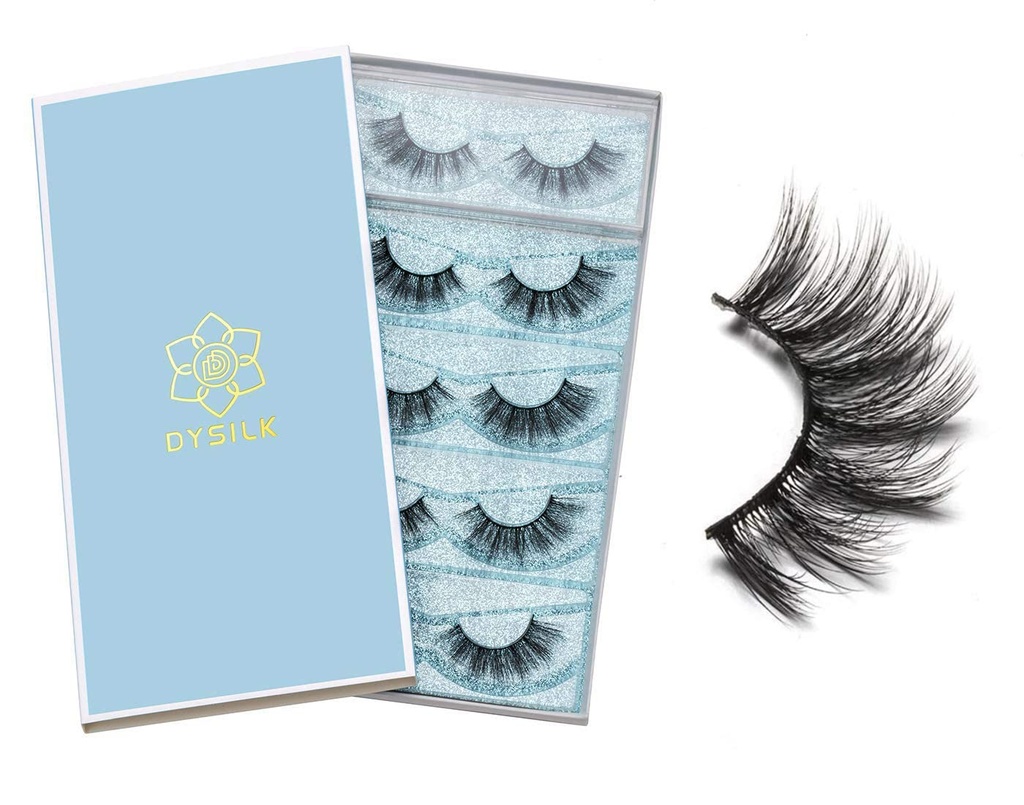 DYSILK Lashes Falske øyenvipper - Øye Lashes Mink Lashes 5 Par 6D Lashes Pack Fluffy Lashes Fake Eye Lashes Naturlig utseende Wispy Eyelashes Stripe Lash Faux Falske øyenvipper utvidelser Kit 001-15mm