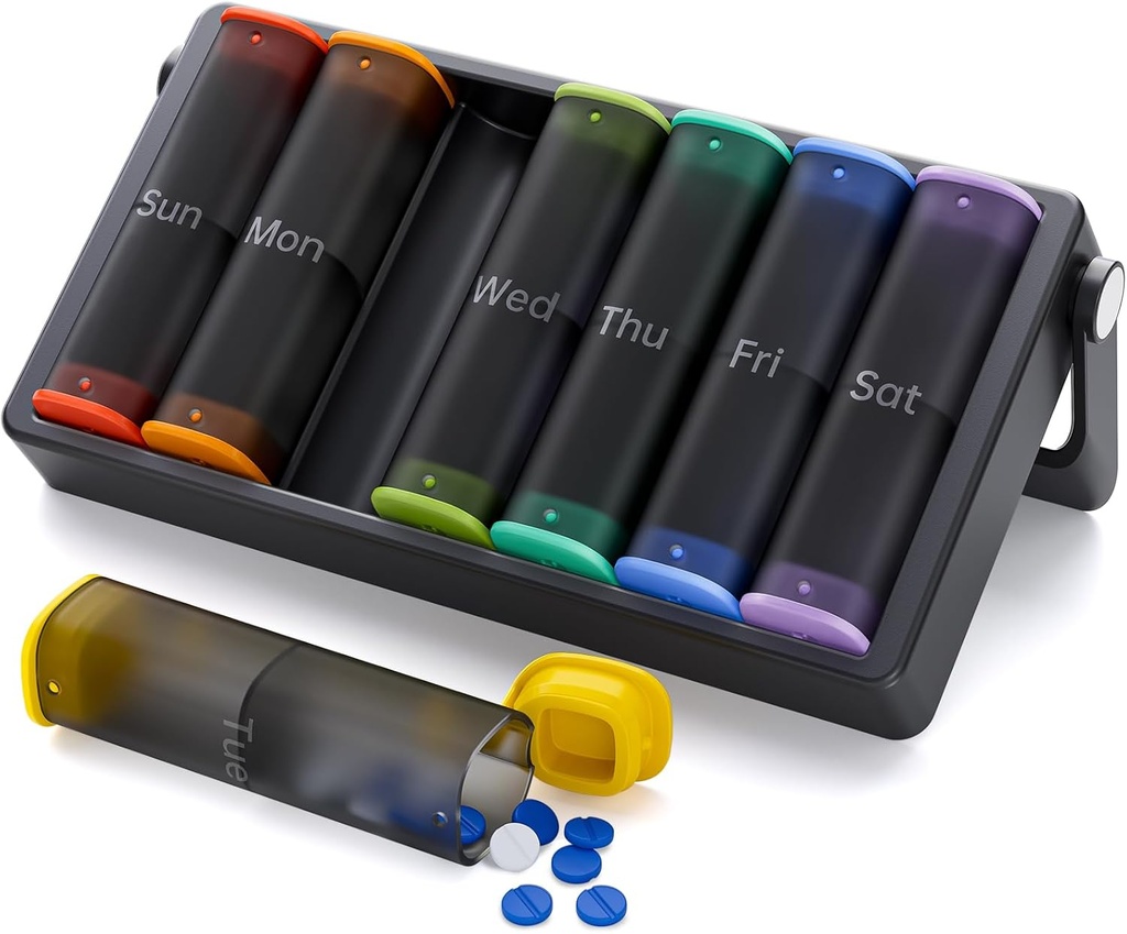 Weekly Pill Organizer 3 ganger om dagen (svart) og ukentlig Pill Organizer to ganger om dagen (translucent-svart)