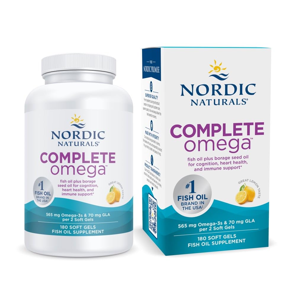 Nordic Naturals Complete Omega, Lemon Flavor - 180 Soft Gels - 565 mg Omega-3 - EPA & DHA med tilsatt GLA - Sunn hud, kognisjon og positiv humør - ikke-GMO - 90 Serveringer