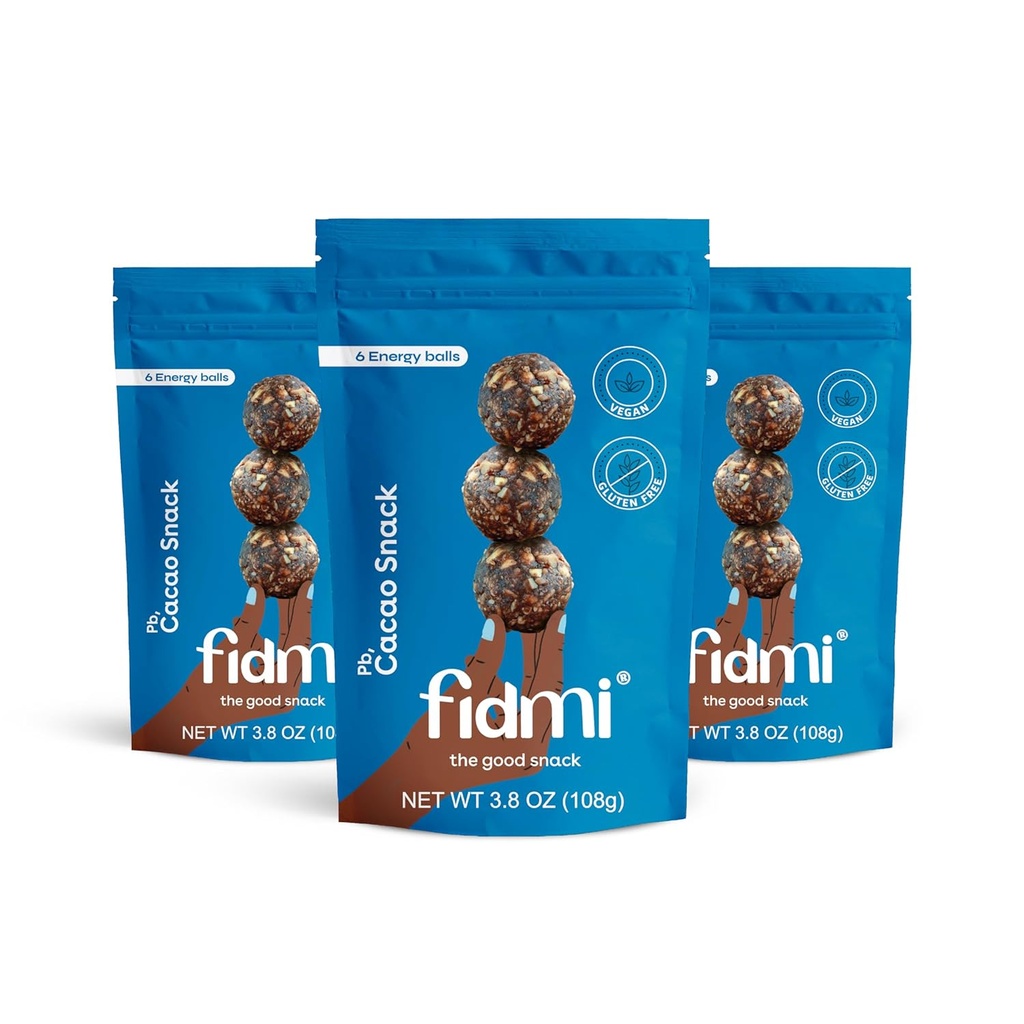 Fidmi Snack Protein Energy Balls Cacao | VEGAN – Glutenfri – Plant Basert – Superfood (cacao) - Alle naturlige ingredienser - Snack Størrelse Bites 3,8 oz (3 tall)
