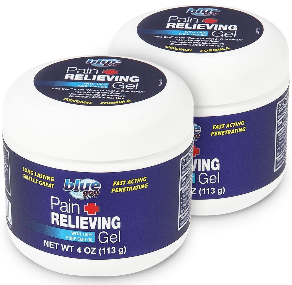 Blå Goo smerte lindrer Gel - for rygg, hals, muskel og ledd smerte, rask-virkende kjøling og beroligende relief med 100% ren emu olje, 4 oz (2 pakke)