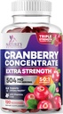 Cranberry Gummies 50:1 Cranberry Extract - Urin Tract støtte laget med 25 000 mg, hjelper rengjøring og beskyttelse, Cran Berry Gummy Supplement + Vitamin C, Chewable Cran piller for kvinner - 120 Gummies