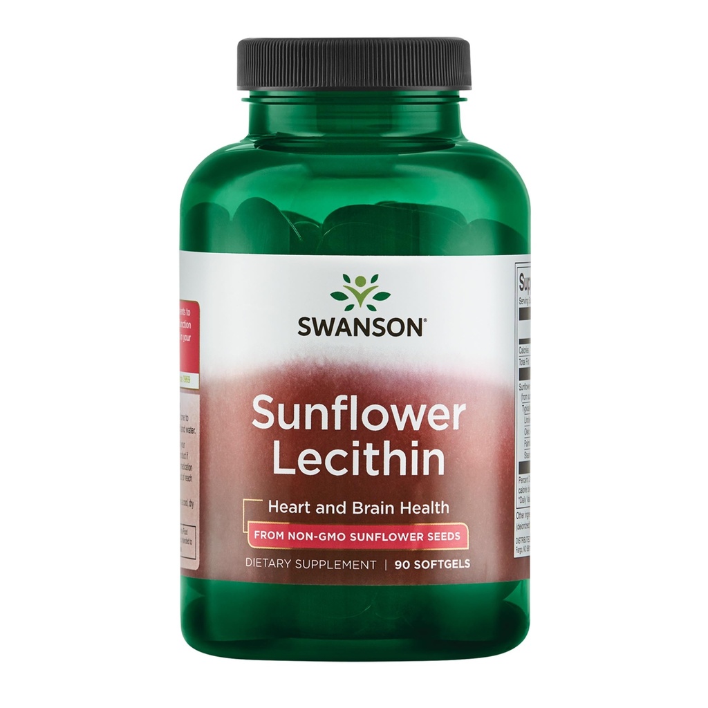 Swanson Sunflower Lecithin - Herbal Supplement som fremmer sunn hjernefunksjon - Naturlig formel som støtter hjerte helse og sunn lipidbalanse - (90 Softgels, 1200mg Hver)
