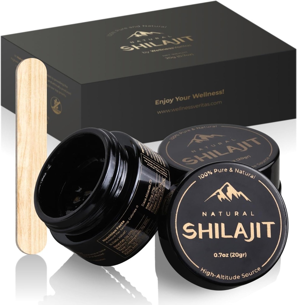 Shilajit naturlig Himalayan organiske resin 20 gram, ren Shilajit kosttilskudd beriket fulvsyre og 85 + spormineraler, plantebaserte næringsstoffer for energi, støtte metabolisme og immunsystem