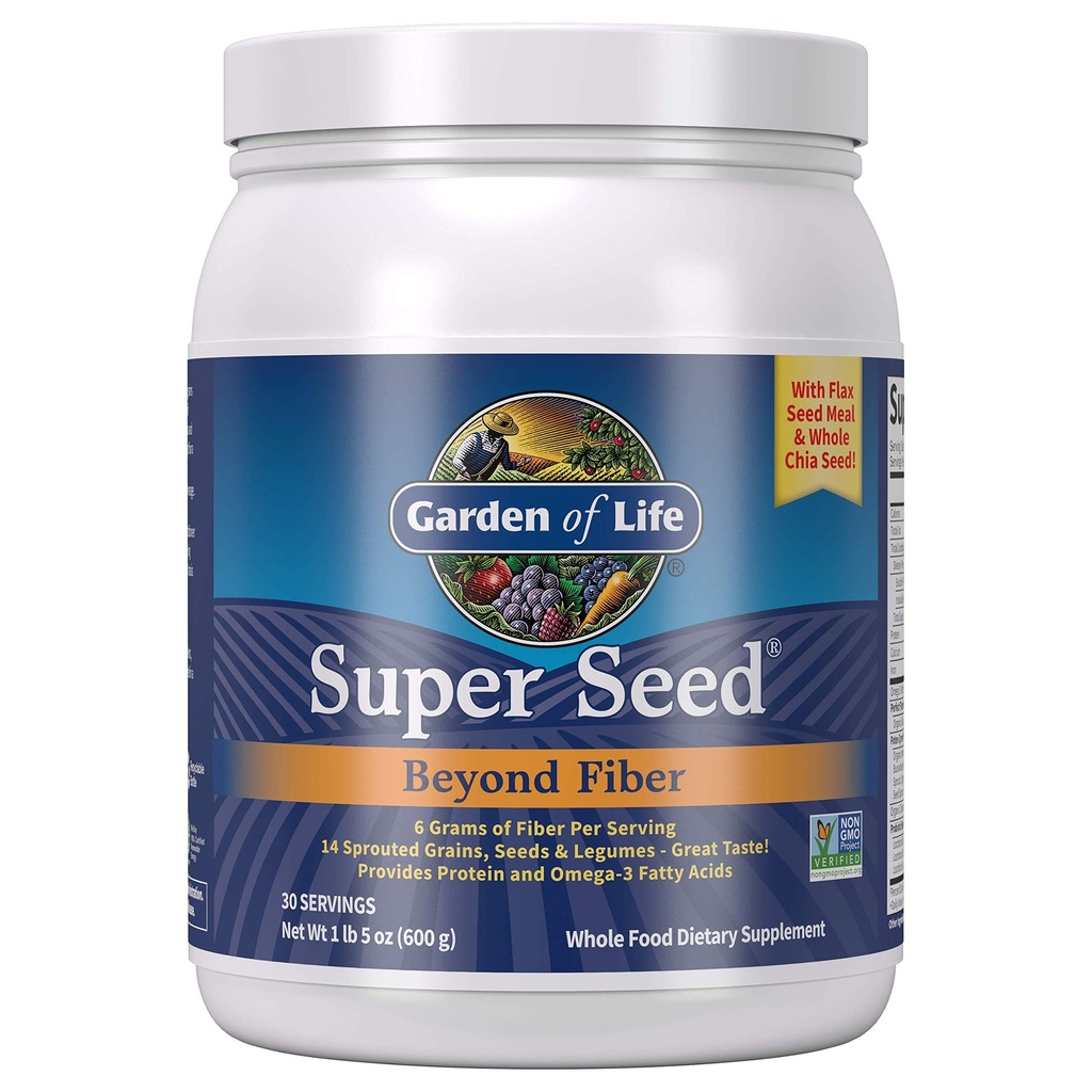 Livshage Super Seed - Vegetarisk Hele matfiber Supplement med protein og omega 3, 5oz (600g) pulver
