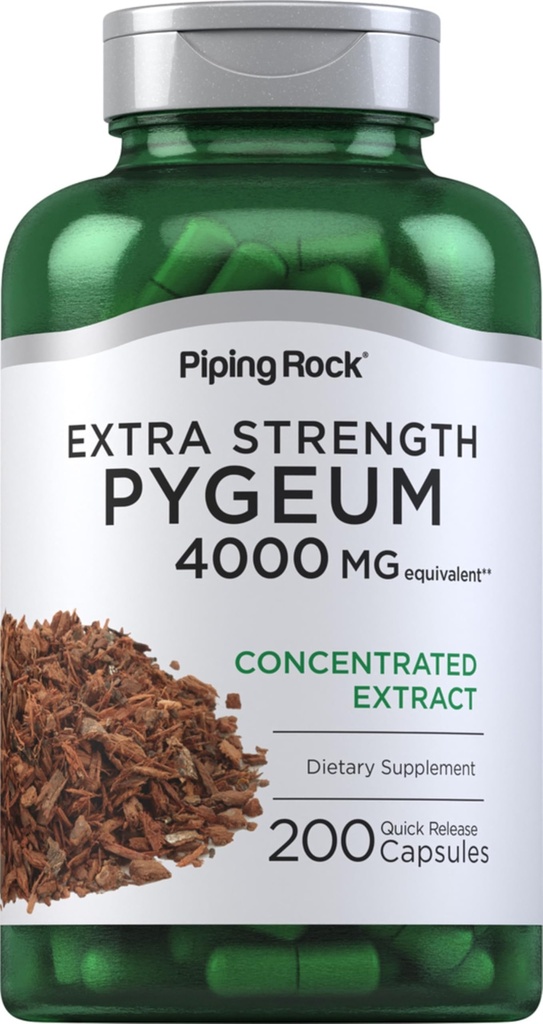 Piping Rock Pygeum Supplement 4000 mg | 200 kapsler | for menn og kvinner | Pygeum Africanum Bark | Ekstra styrke | Ikke-GMO, Glutenfri