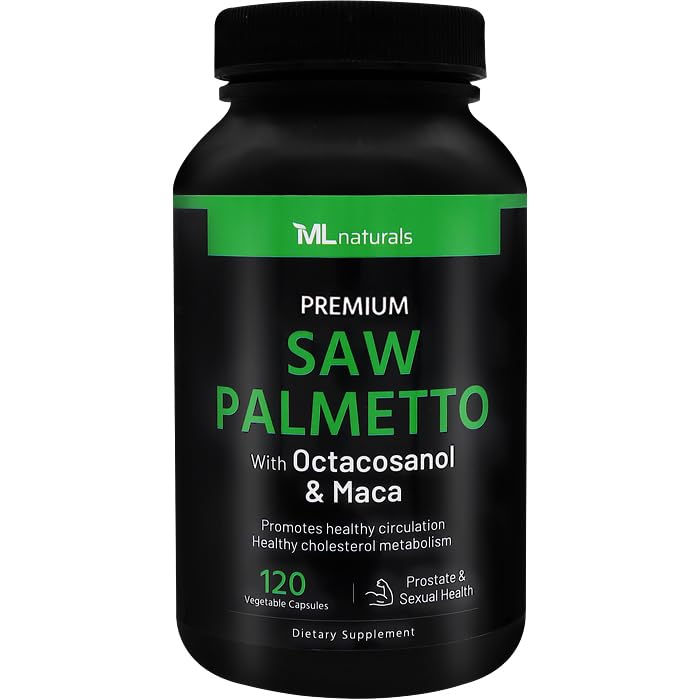 ML Naturals så Palmetto 1000 mg 120 vegansk kapsler. 3 i 1. Premium kvalitet med oktakosanol og Maca. Prostata, urinhelse, sirkulasjonshelse, Natural Energizer, NSF-sertifisert og cGMP-Compliant