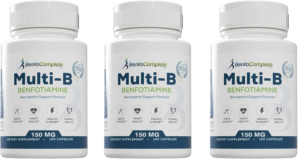 Benfotiamin Multi-B Neuropathy støtte formel 150mg 120 Gelatin kapsler per flaske - Pakke med 3 flasker