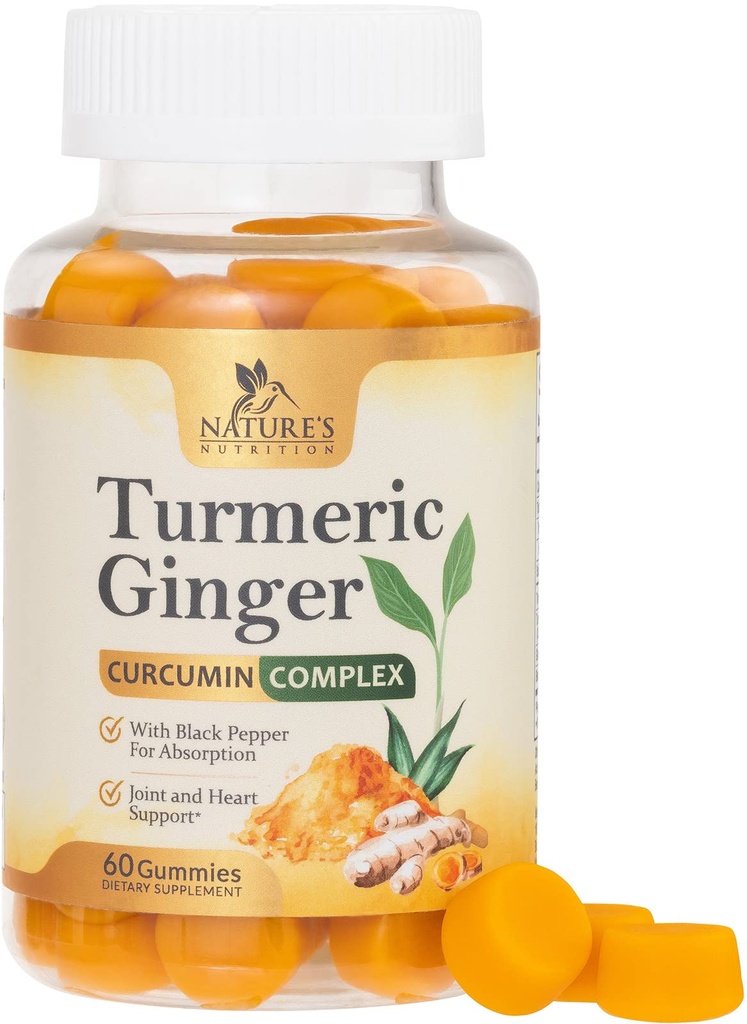 Turmeric Curcumin Supplement Gummies - 95% Curcuminoides med gurkemeie og ginger, svart pepper for beste absorpsjon, Naturens vegan felles støtte, ikke-GMO, Glutenfri, Tastig Peach Flavor - 60 Gummies