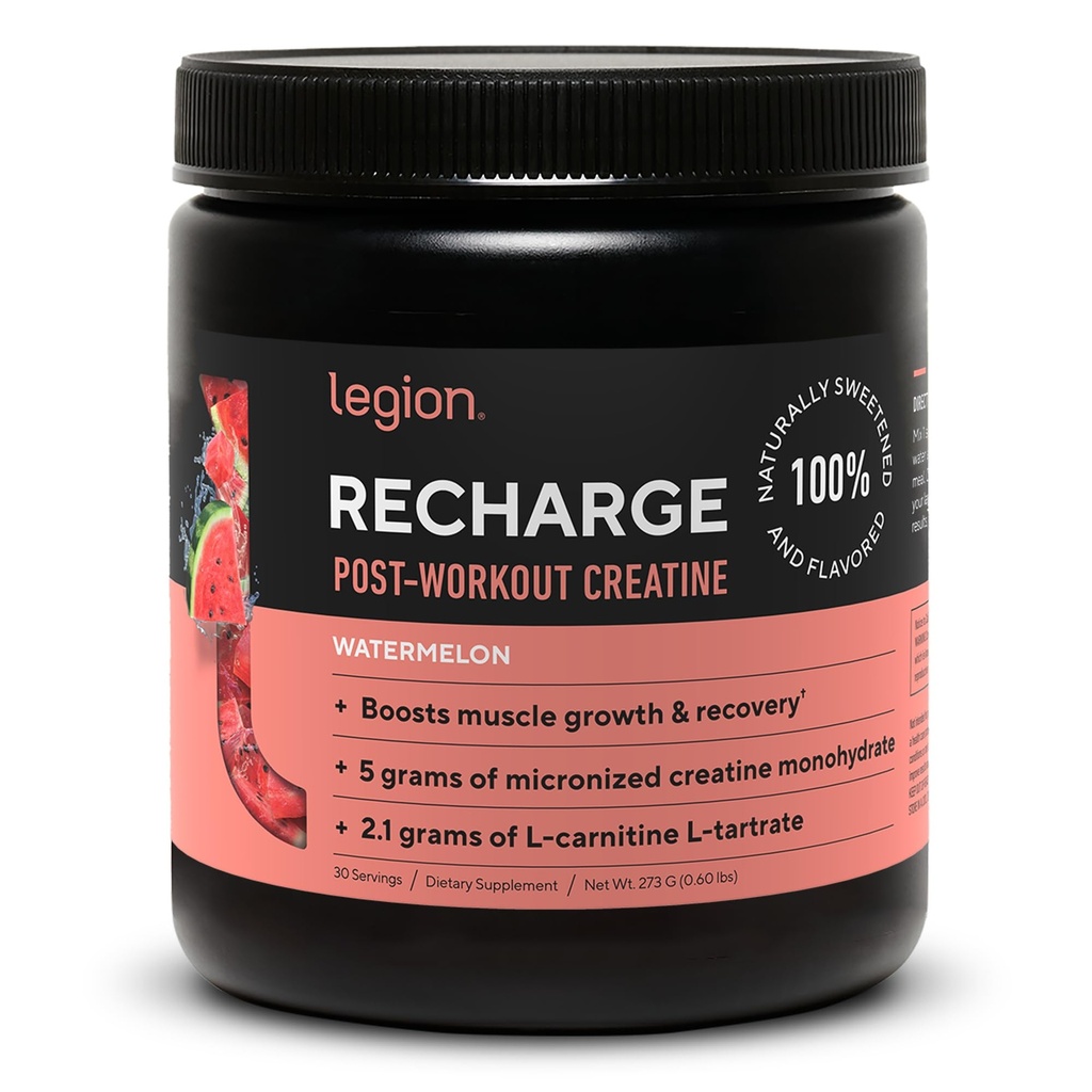 LEGION Recharge Post Trening Supplement - Alle naturlige muskelbyggere og gjenopprette drikke med mikronisert kreatinmonohydrat. Naturlig søtet og smakfullt, trygt og sunt (vannmelon, 30 Server)