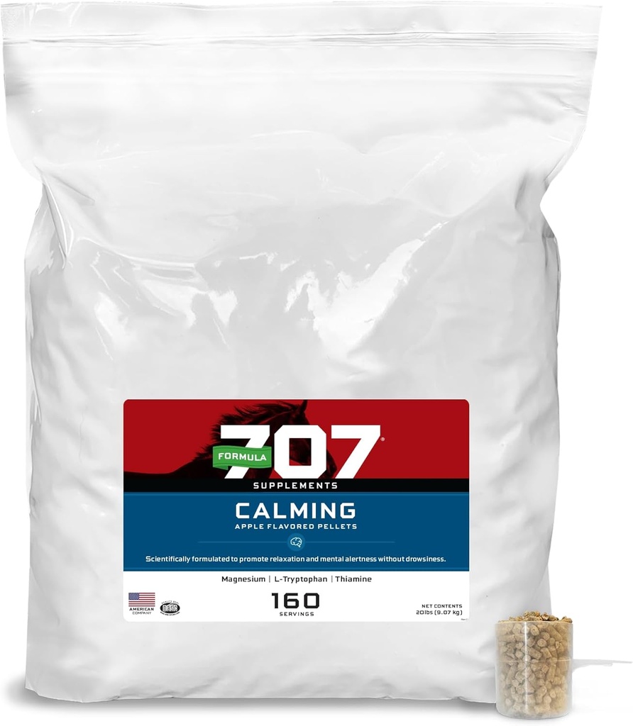 Formel 707 Calming Equine Supplement 20LB Bag - 160 Serveringer - Angst Relief og forbedret fokus for hester - L-Tryptophan, Thiamin & Magnesium