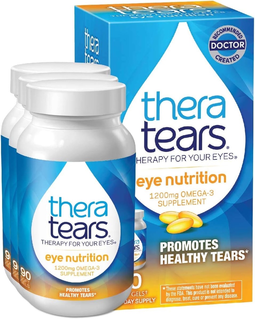 TheraTears 1200 mg Omega 3 Supplement for Eye Nutrition, Økologisk Flaksfrø Triglyserid Fisk Olje og vitamin E, 90 Antall (Pack of 3)