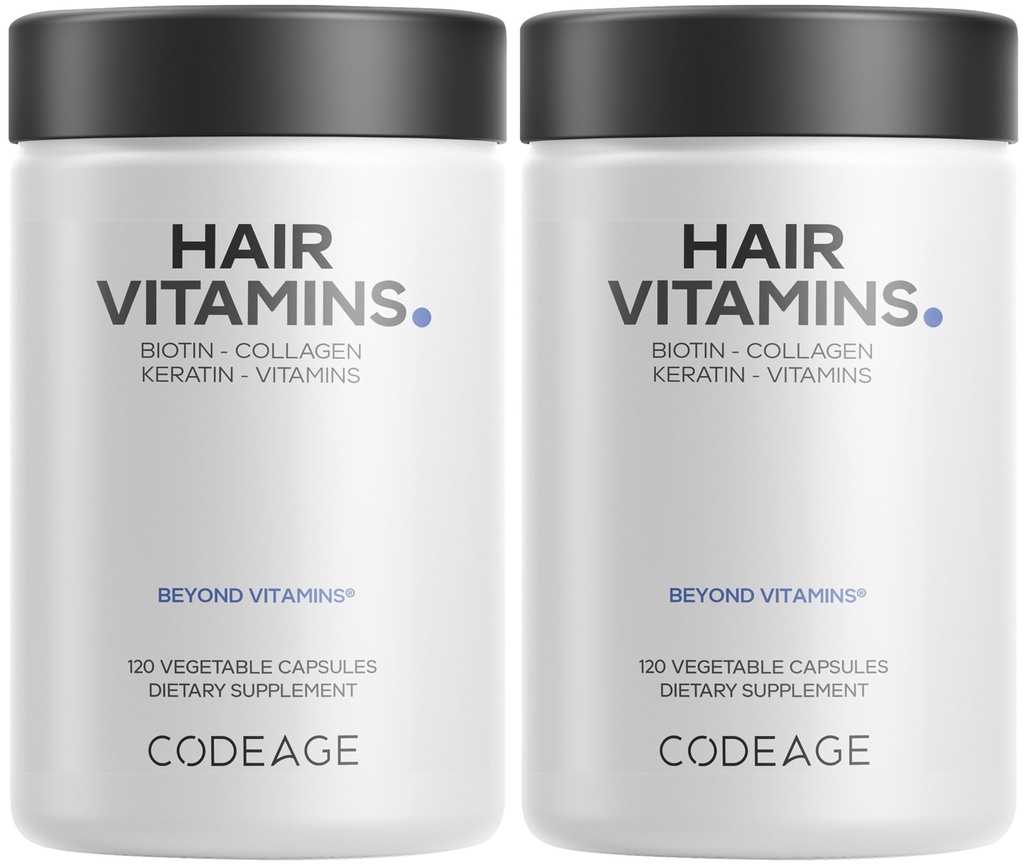 Kode håret vitaminer 10000 mikrog Biotin, Keratin, Samlaget, Vitamin A, B12, C, D3, E, Sink, Turmeric, Probiotika, Enzymes, Inositol - hårpleie støtte - sunne hårtilskudd piller - 2 pakke