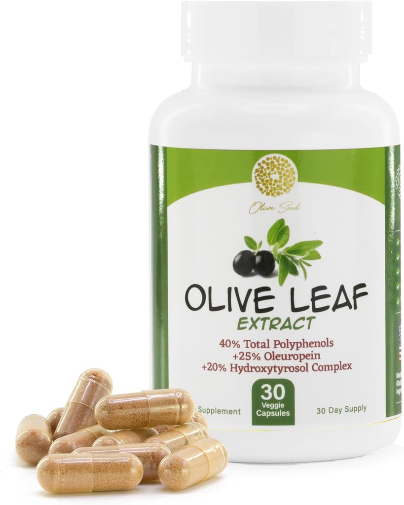 Olive Leaf Extract - 500 mg - Supplement Standardisert til 25% Oleuropein - 20% Hydroxytyrosol - 40% Polyfenoler - Ikke-GMO + Glutenfri + Dairy Free + Soya Gratis + Vegansk (30 kapsler)