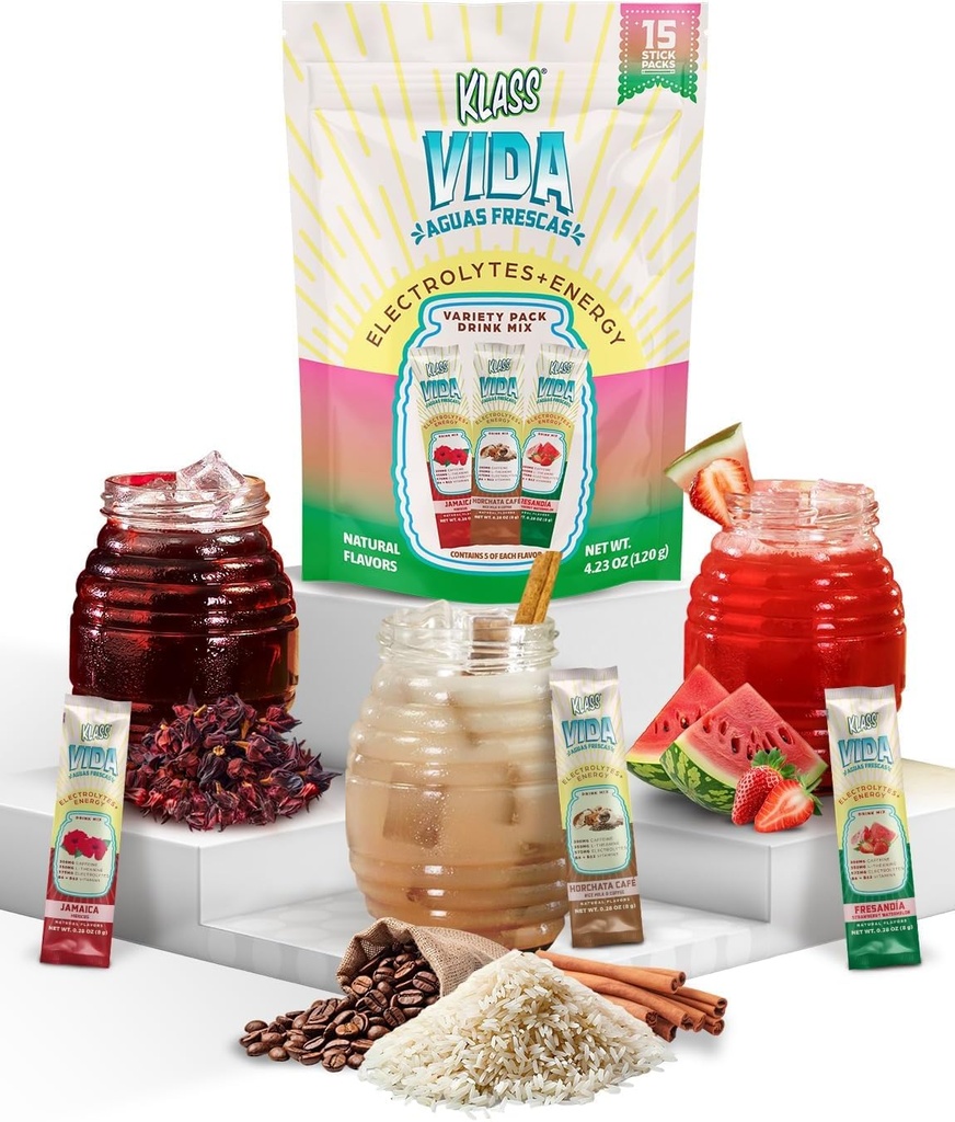 Hydrasjon + Energi Electrolyte Drink Mix - Variasjon pakke med Hibiscus, Kaffe Horchata & Strawberry Watermelon, Sukker-fri med koffein, L-Theanine, kokosvann og mineraler