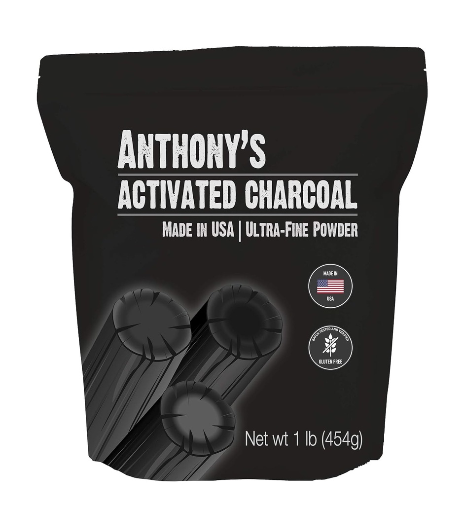 Anthony's Aktivert Charcoal, 1 lb, laget i USA, Ultra Fine, Glutenfri & Mat klasse