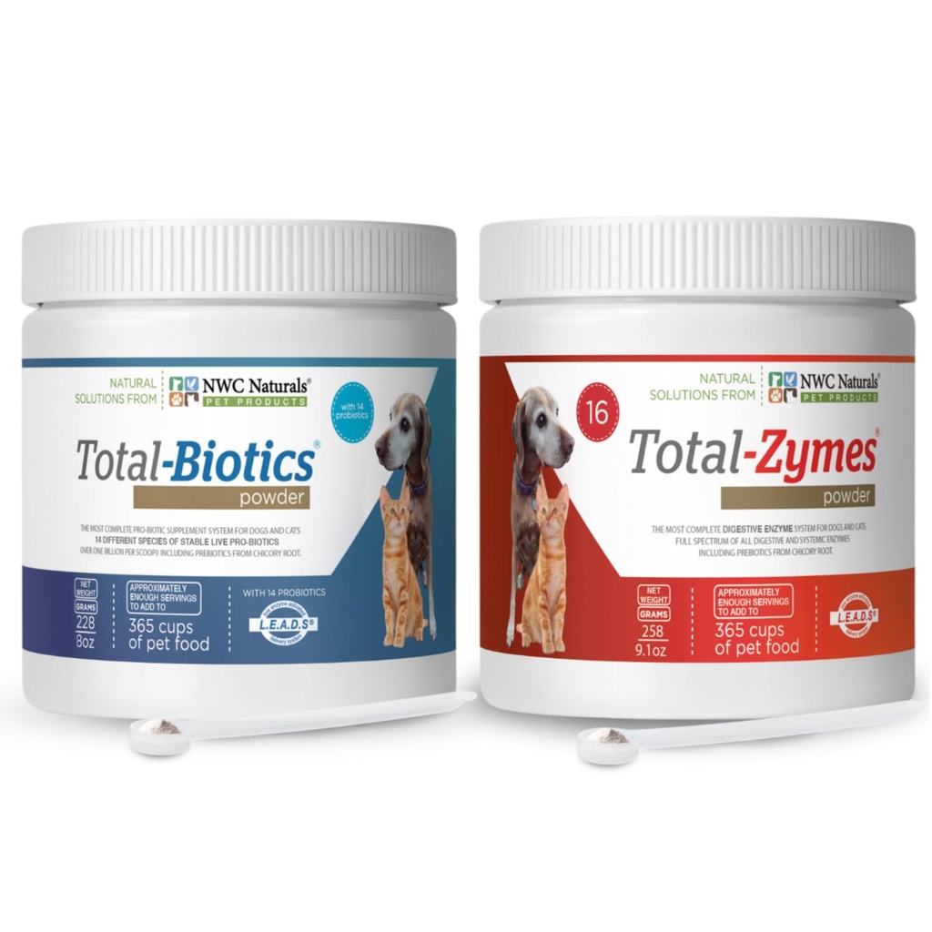 NWC Naturals Twin Pack - Probiotika og Digestive Enzymer for hunder og katter én Total-Zymes og én Total-Biotics 8-Ounce