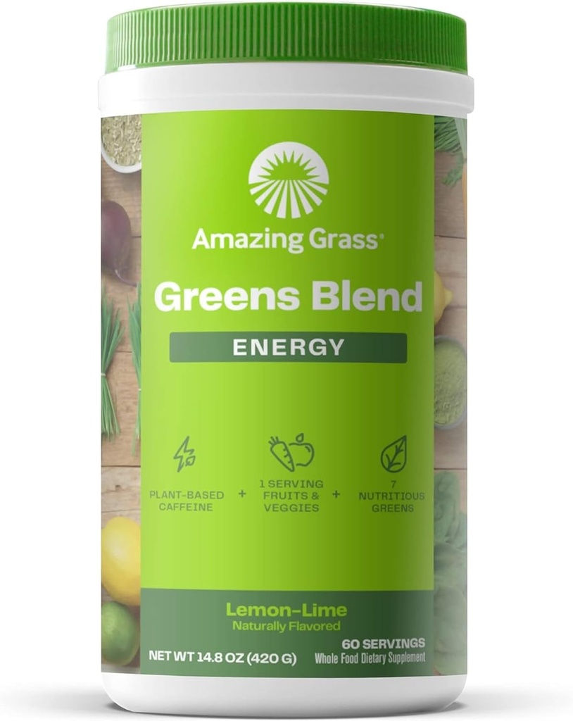 Amazing Grass Greens Blande Energi: Smoothie Mix, Super Greens Powder & Plant Basert Kaffe med Matcha Grønn Te & Beet Root Powder, Lemon Lime, 60 Serverer (Packing May Vary)