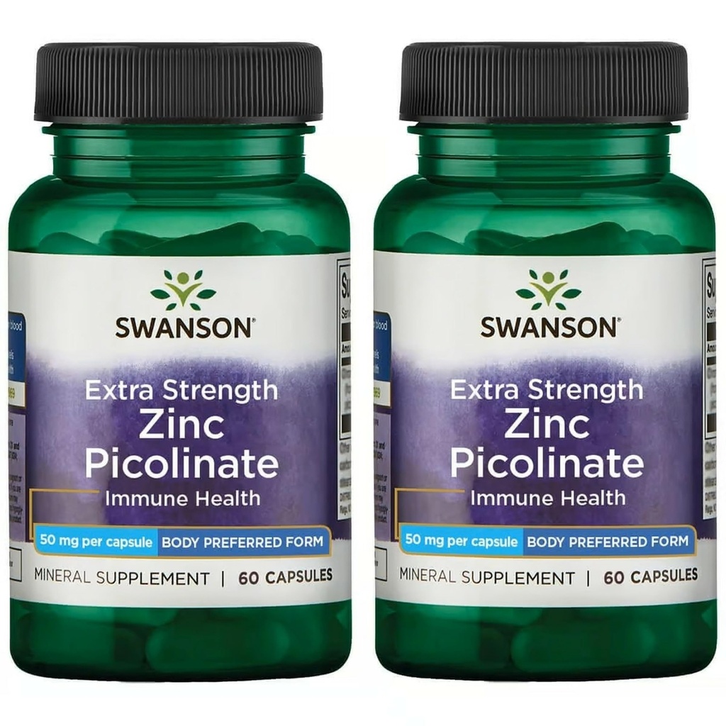 Swanson Premium merkevare ekstra styrke sink Picolinat - Body Preferred Form Immune Helse Kapsler - 50 mg per kapsel - 60 kapsler, Pakke med 2