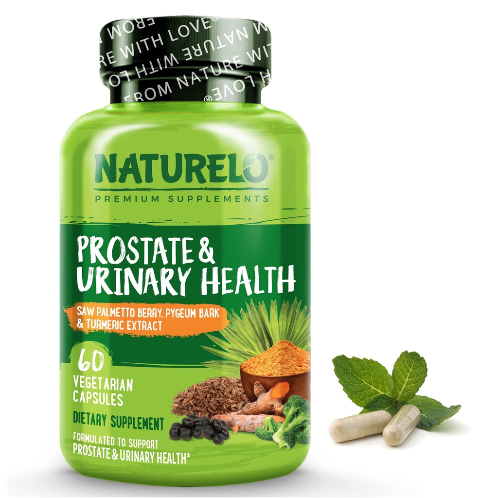 NATURELO prostata & urinhelse, omfattende formel med så Palmetto, Pygeum, tumerisk, plantesteroler, brokkoli og lykopen, 60 vegetariske kapsler