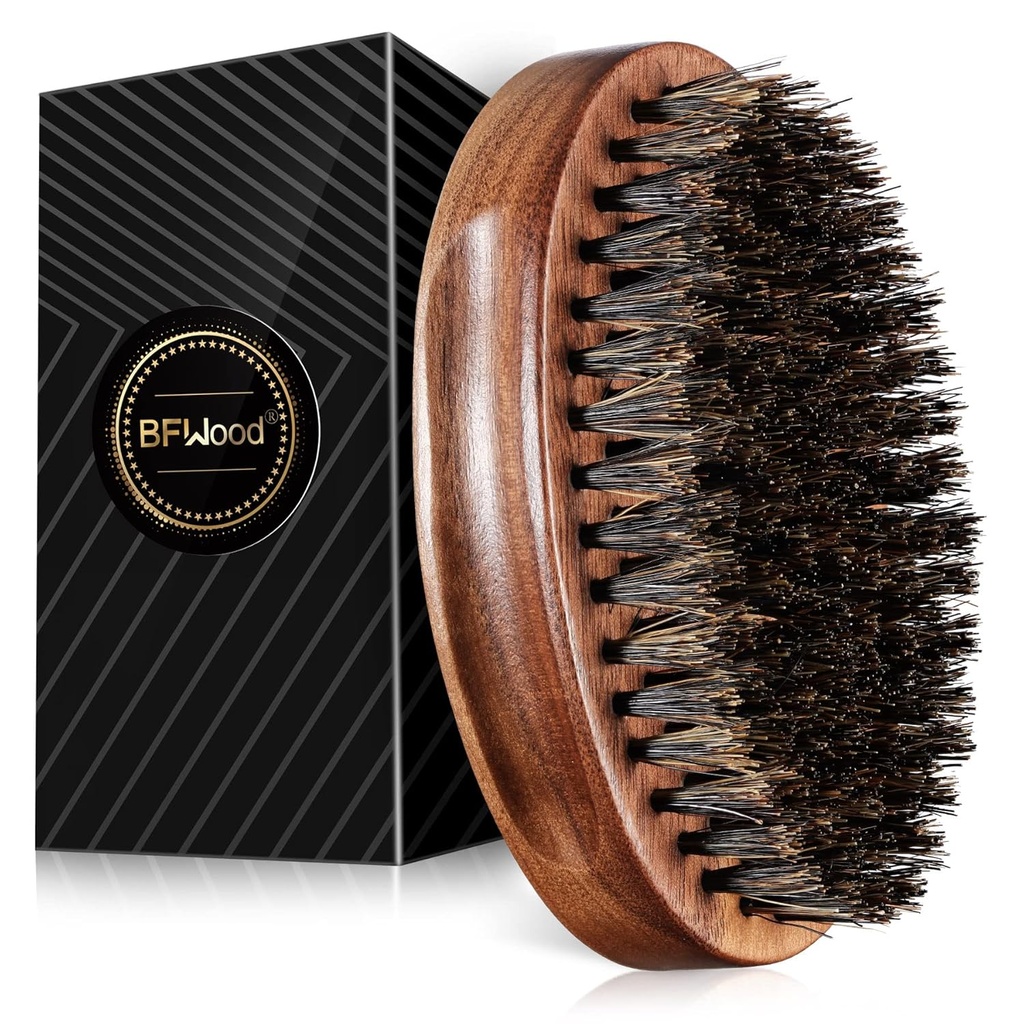 BFWood Boar Bristle Skjeggbørste - svart tre Walnut Militær stil, menns tre Mustache børste