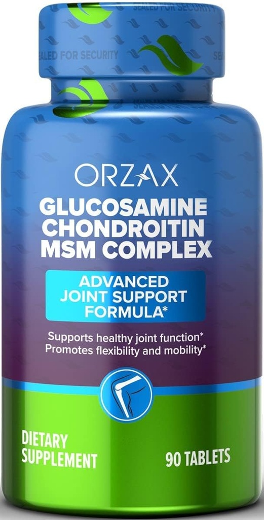 ORZAX Alt-i-en felles støtte Supplement med glukosamine Chondroitin MSM - Turmeric, kollagen, Bromelain & Boswellia Extract kapsler, funksjon og komfort - 90 tabletter