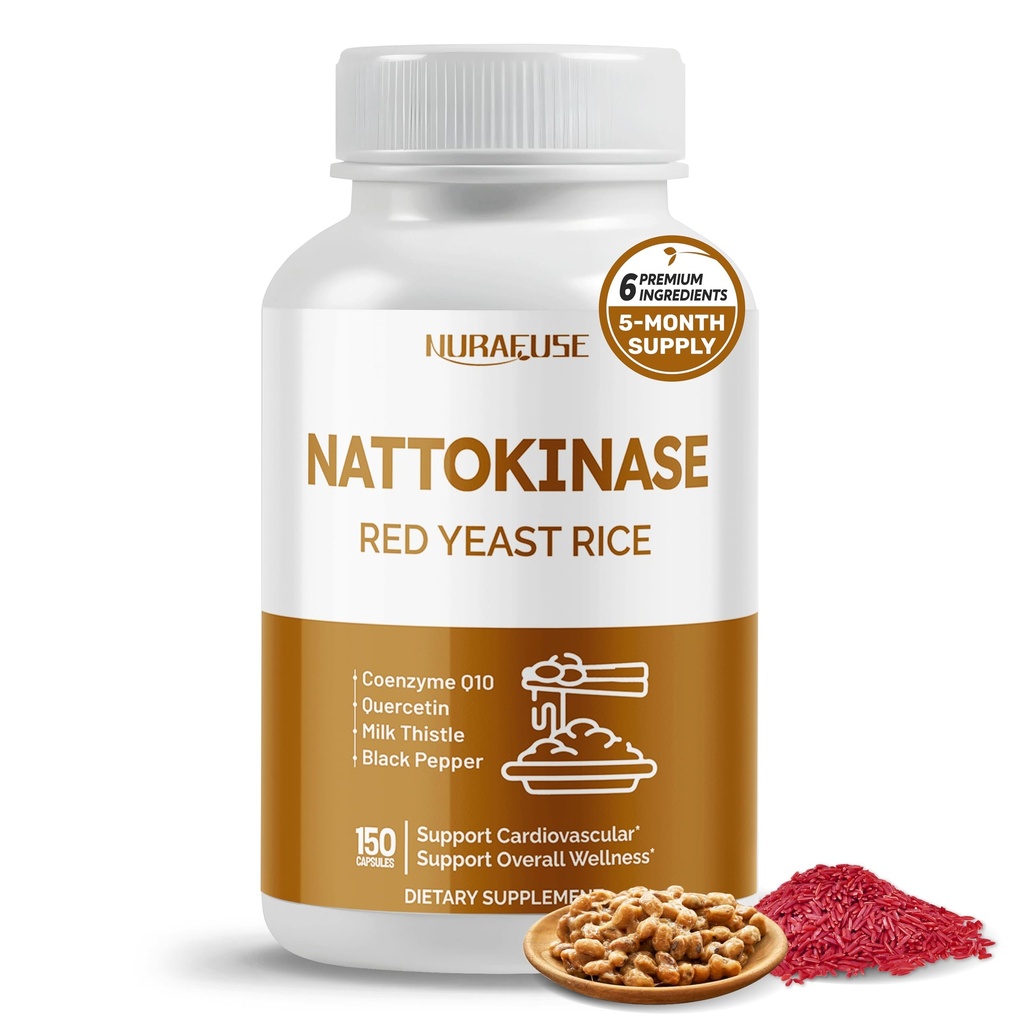 NATTOKINASE 11-i-1 Formula - med rød yeast ris coenzyme Q-10 Quercetin, Melke Thistle, Resveratrol - Ikke-GMO, Glutenfri, Soya-fri