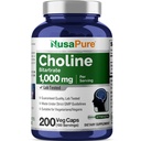 NusaPure Choline Bitartrat 1000 mg 200 Veggie kapsler (vegan vegetarisk, ikke-GMO)