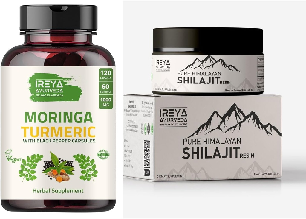 Moringa Turmeriske kapsler og Himalaya Shilajit kapsler
